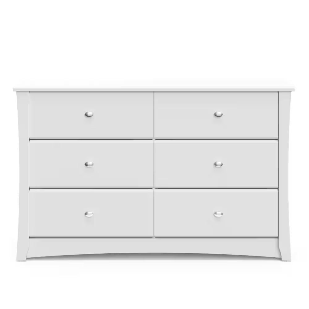 Crescent 6-Drawer Double Dresser in White.