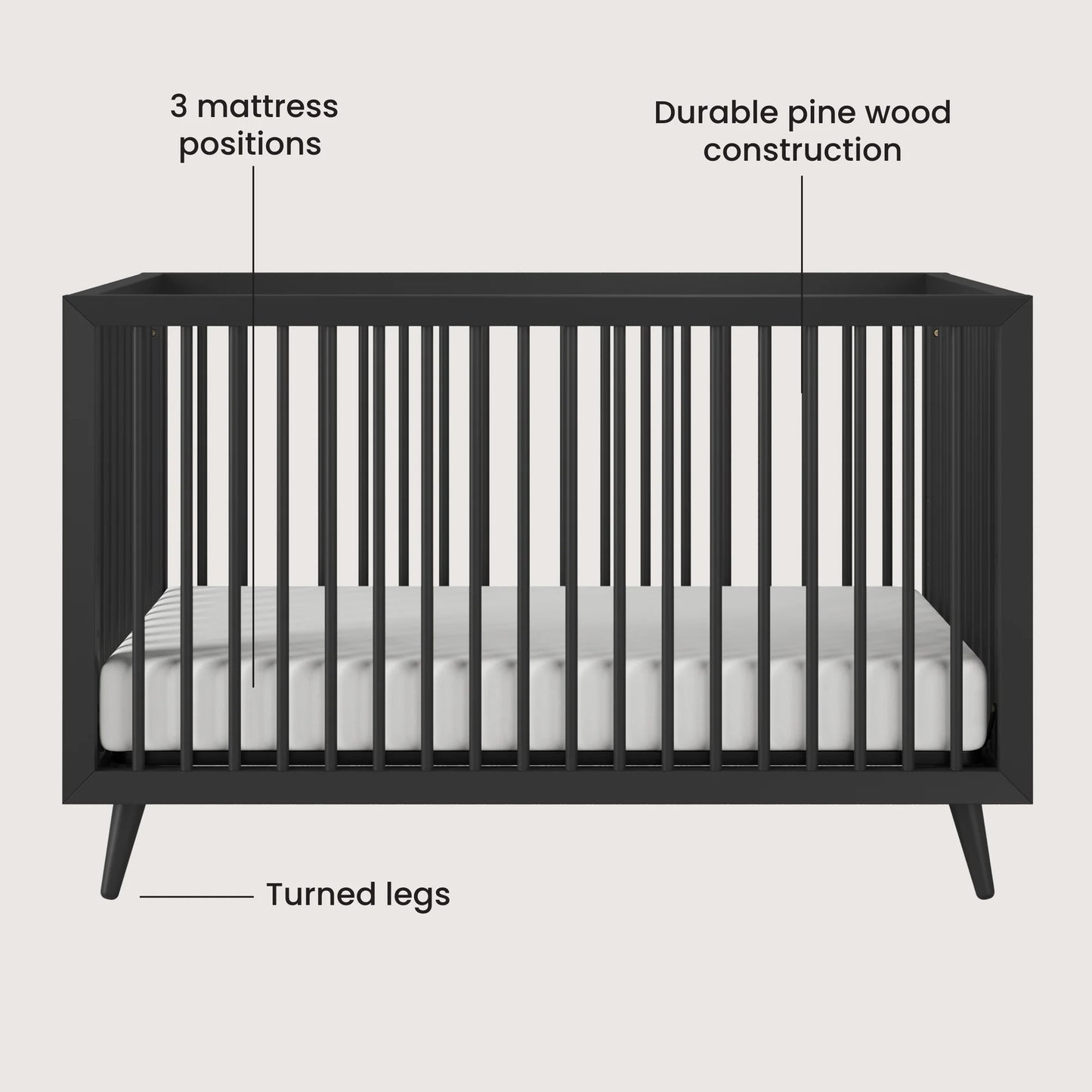 Cranbrook 2-Piece Nursery Set, Includes 4-In-1 Convertible Crib and 6-Drawer Double Dresser (Ebony)