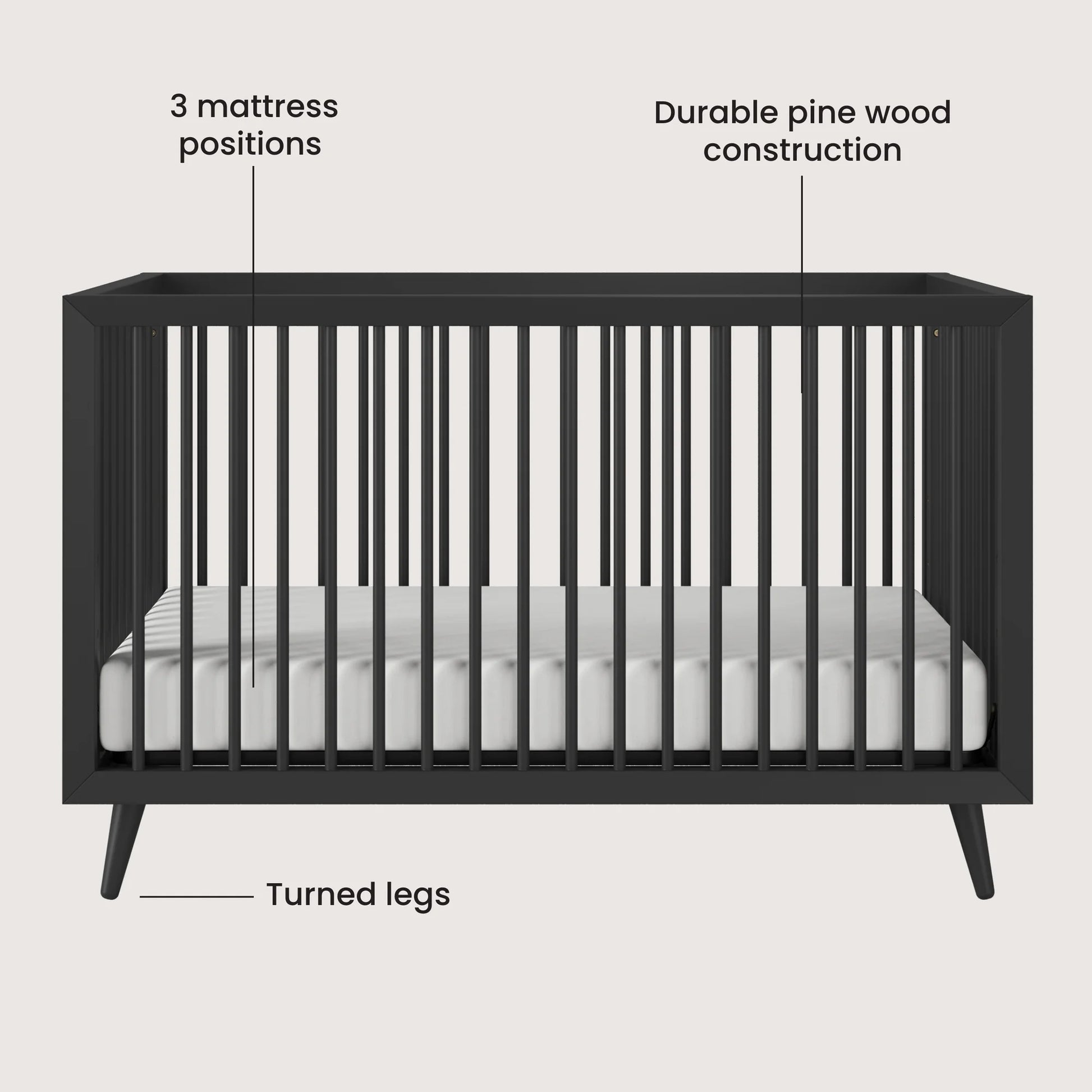 Cranbrook 2-Piece Nursery Set, Includes 4-In-1 Convertible Crib and 6-Drawer Double Dresser (Ebony)