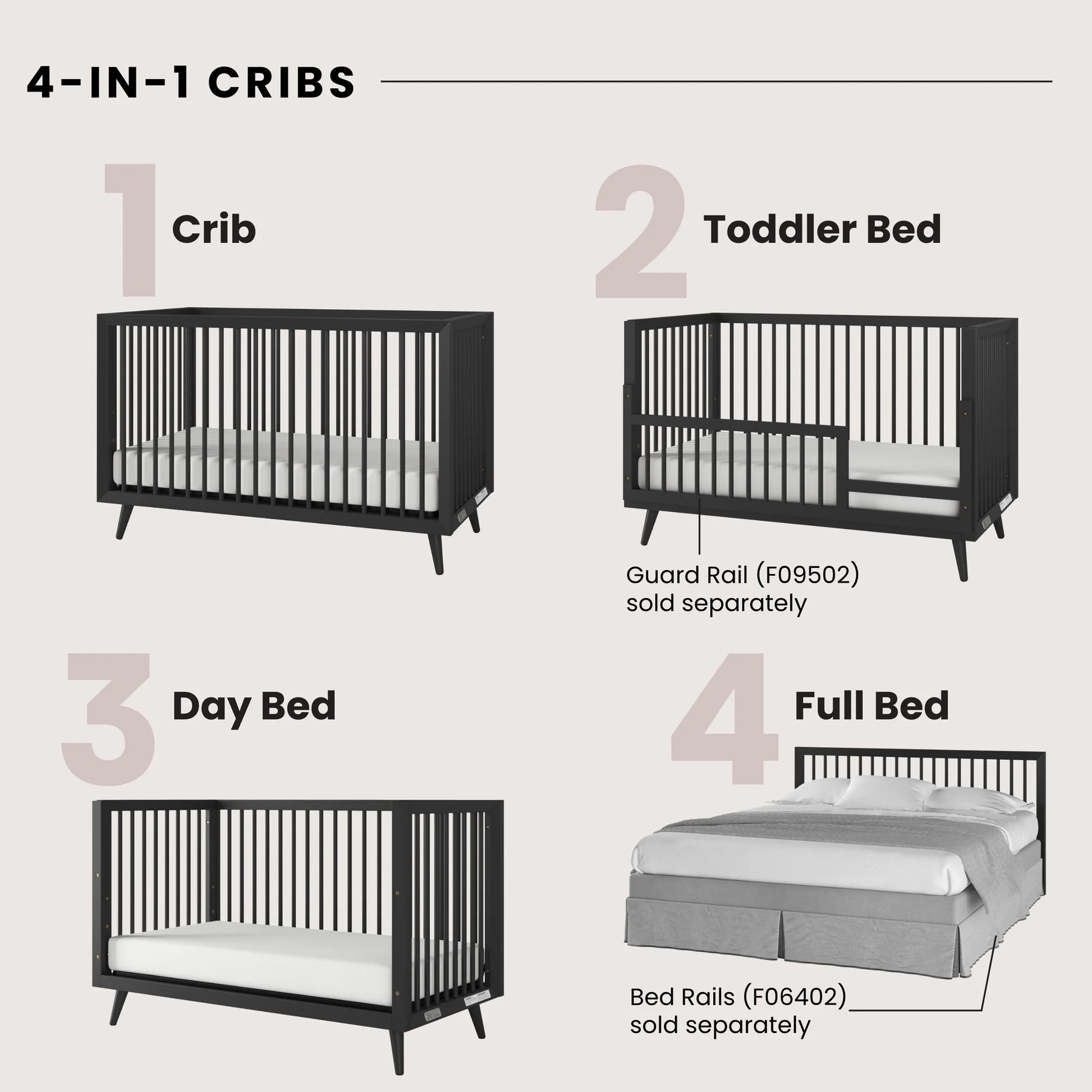 Cranbrook 2-Piece Nursery Set, Includes 4-In-1 Convertible Crib and 6-Drawer Double Dresser (Ebony)