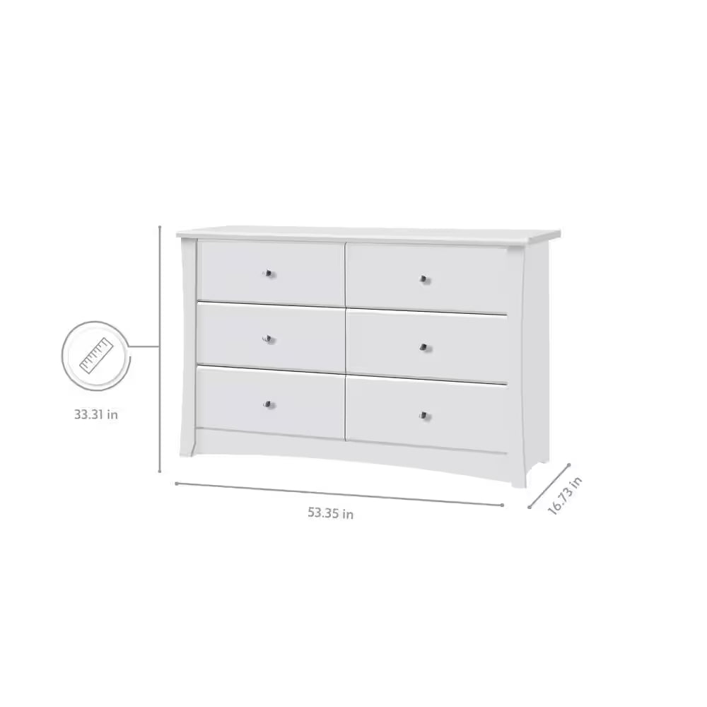 Crescent 6-Drawer Double Dresser in White.