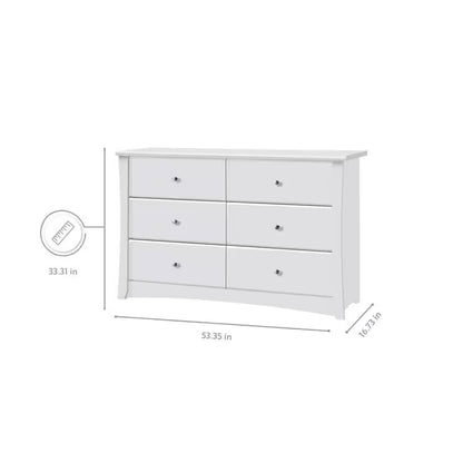 Crescent 6-Drawer Double Dresser in White.