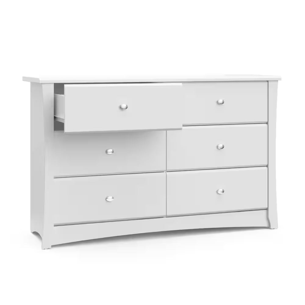 Crescent 6-Drawer Double Dresser in White.